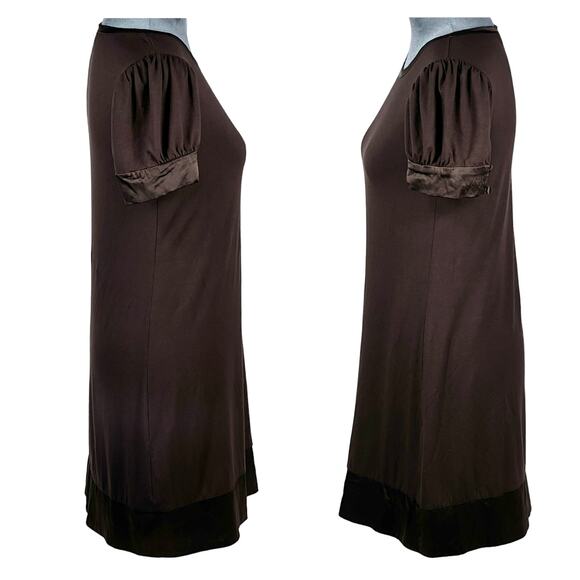 Bebe Y2K Dress Sz Small Brown Silk Trim Puff Sleeve Goblincore Fairy Vintage USA - Picture 8 of 12